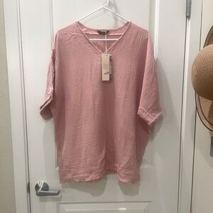 NEW…Blush Oversized V-Neck Textured Blouse